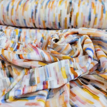 Viskosejersey - Painted Stripes - orange/goldgelb/blau/creme
