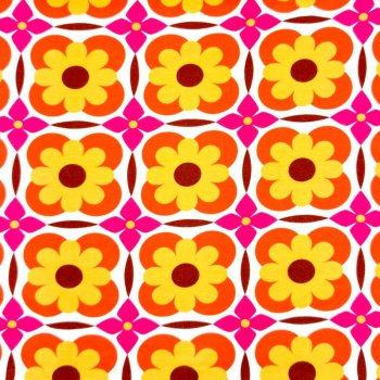 Viskose-Jersey - Retro Blumen im Quadrat - ocre/orange/pink/creme