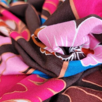 Viskose-Jersey - Flowers - Dark Brown ( 1 St&uuml;ck = 2,50 Meter )