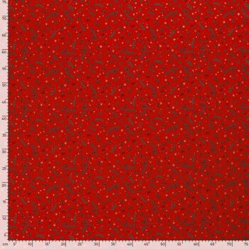 Baumwoll-Webware - Weihnachtsstoff Mistelzweig rot mit Gold-Shimmer