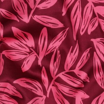 Baumwoll-Satin - Leaves - pink/beere