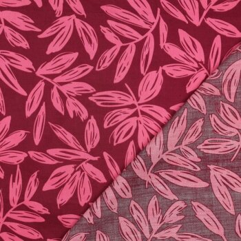 Baumwoll-Satin - Leaves - pink/beere