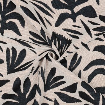 Gobelin Stoff - Blätter / schwarz/beige