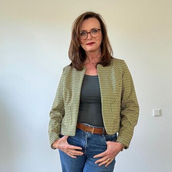 Stretch Jacquard-Jersey - ital. Design like G... - Wabemuster Gr&uuml;n/Beige