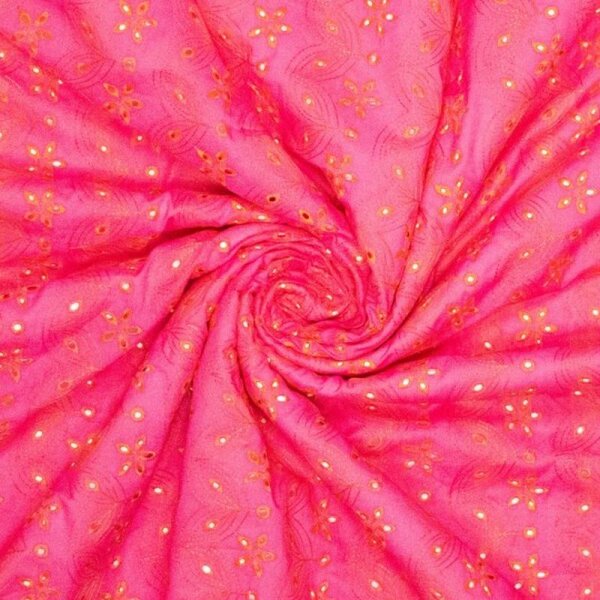 Baumwollstoff mit Lochstickerei - Blumen - orange/pink