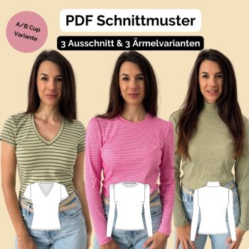 enges Basic Shirt mit Rundhals, V- und...