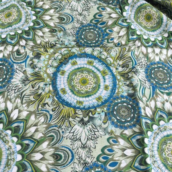 Viskose Webware - Ornamente - mint/blau/wei&szlig;  (1 St&uuml;ck = 2,5 Meter)